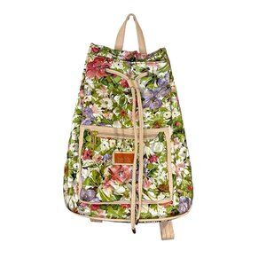 Nicole Miller New‎ York Green Floral Quilted Drawstring Backpack Knapsack Garden